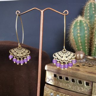 Boucles d'oreilles longues légères lotus améthyste