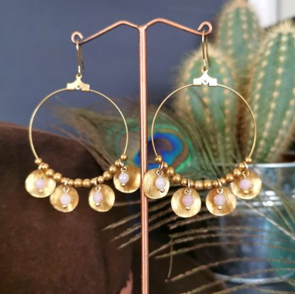 Boucles d'oreilles Créoles Pampilles jade rose