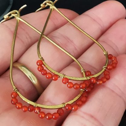 Boucles oreilles cornaline goutte pendante