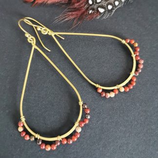 Boucles oreilles goutte pendante Jaspe rouge