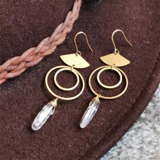Boucles d'oreilles quartz pendantes cristal de roche
