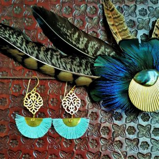 Boucles d'oreilles éventails florale bohême chic bleu ciel