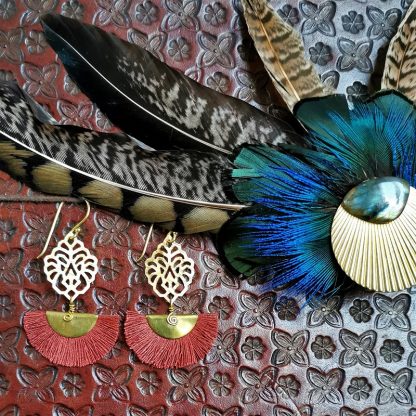 Boucles d'oreilles éventails florale bohême chic Brique