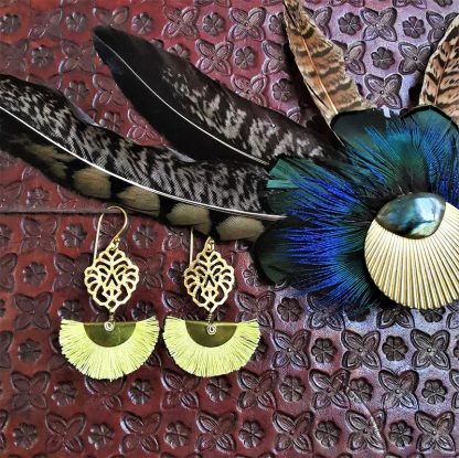 Boucles d'oreilles éventails florale bohême chic jaune