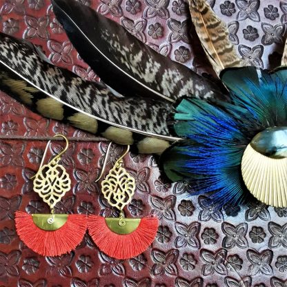 Boucles d'oreilles éventails florale bohême chic orange