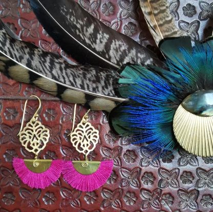 Boucles d'oreilles éventails florale bohême chic fushia