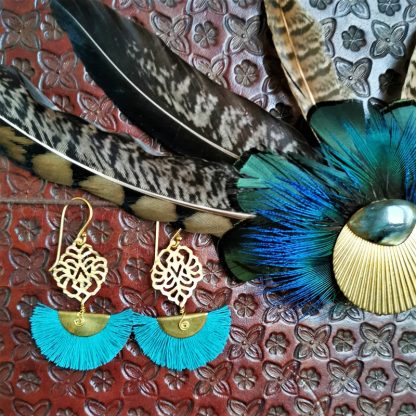 Boucles d'oreilles éventails florale bohême chic turquoise