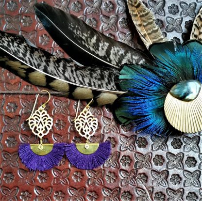 Boucles d'oreilles éventails florale bohême chic violette