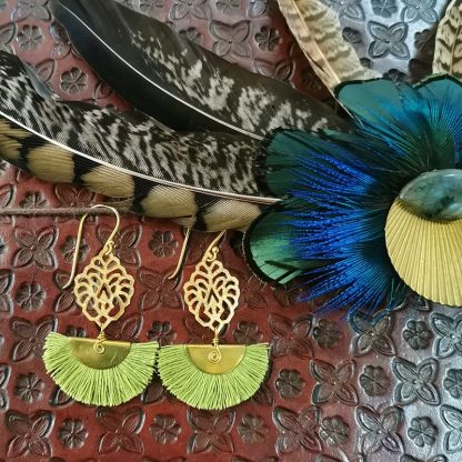 Boucles d'oreilles éventails florale bohême chic anis
