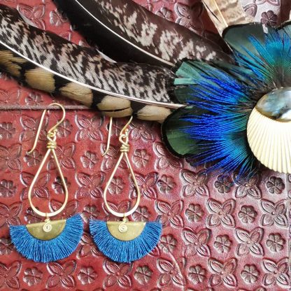 boucles d'oreilles éventails Bleu pétrole