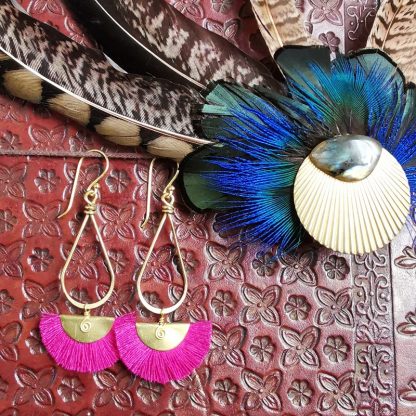 boucles d'oreilles éventails Rose Fushia