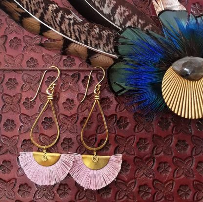 boucles d'oreilles éventails Rose poudré