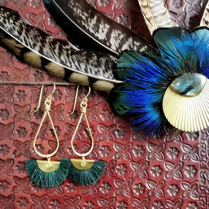boucles d'oreilles éventails vert bouteille