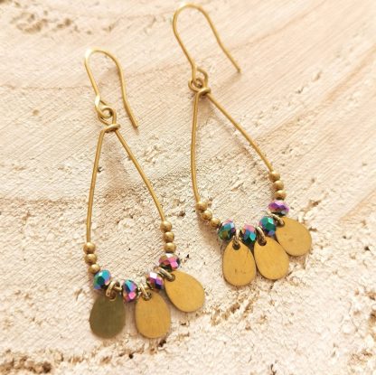 Boucles d'oreilles pampilles gouttes bleu reflets