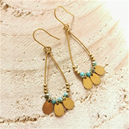Boucles d'oreilles pampilles gouttes bleu argenté