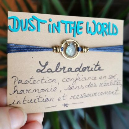 Bracelet labradorite avec cordon bleu marine réglable de style ethnique