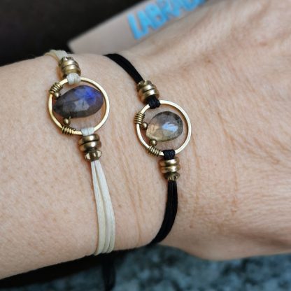 Bracelet cordon ethnique Labradorite noir ou blanc