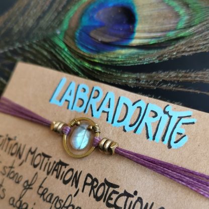 Bracelet cordon violet, ethnique Labradorite violet