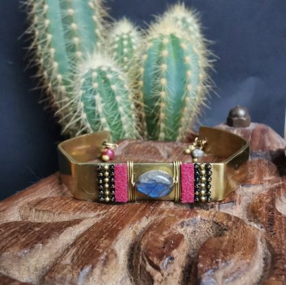 Bracelet jonc réglable Hexagonal labradorite