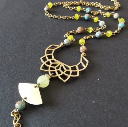 collier taille moyenne lotus géométrie sacrée turquoise & peridot