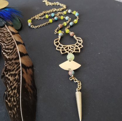collier turquoise & peridot lotus géométrie sacrée