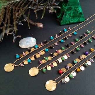 collier Ras de cou multi pierres et pampilles