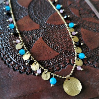 Collier exotique pampilles ras de cou Dragon fruit details Acier