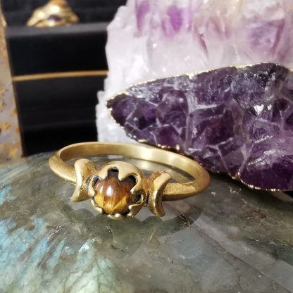 petite bague 2 lunes & oeil de tigre