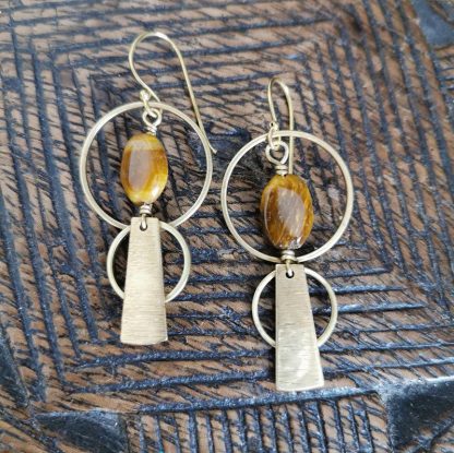 Boucles d'oreilles ethniques géométriques oeil de tigre