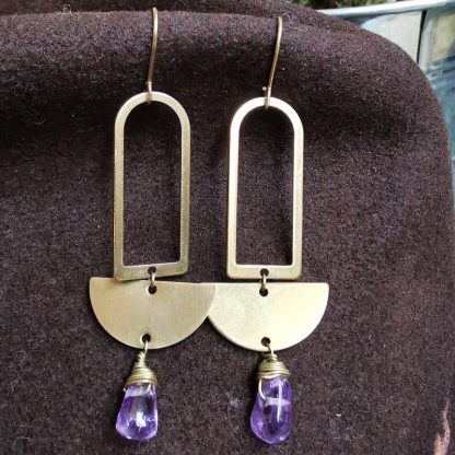 boucles d'oreilles géométriques améthyste