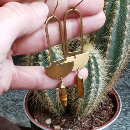 Longues boucles d'oreilles géométriques oeil de tigre