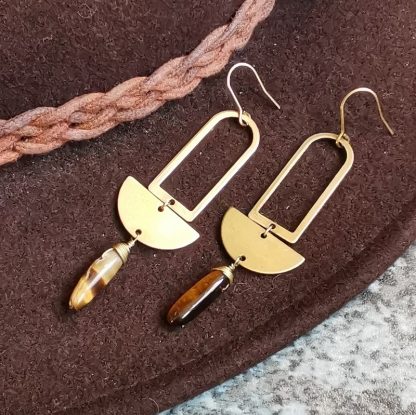 boucles d'oreilles géométriques oeil de tigre