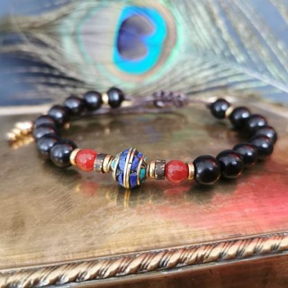 Bracelet femme mala spirit cornaline & perle Nepalaise lapis turquoise