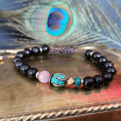 Bracelet femme mala spirit opale rose & perle Nepalaise turquoise