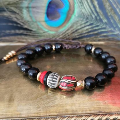 Bracelet femme mala spirit os howlite rouge & perle Nepalaise