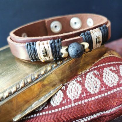 Bracelet homme cuir marron pierre de lave