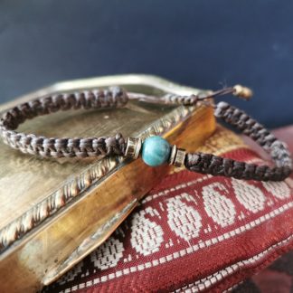 Bracelet macramé homme marron foncé jaspe vert