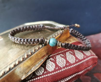 Bracelet macramé homme marron foncé jaspe vert