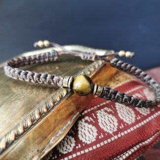 Bracelet macramé homme marron foncé oeil de tigre