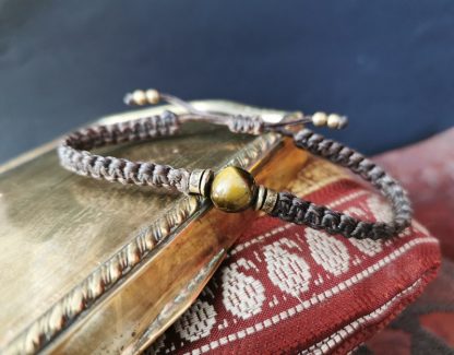 Bracelet macramé homme marron foncé oeil de tigre