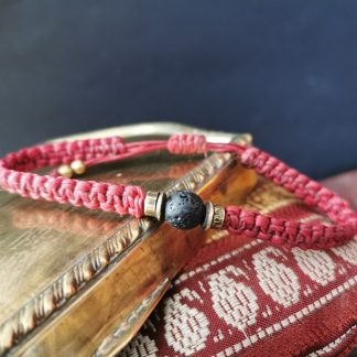 bracelet homme macramé rouge pierre de lave