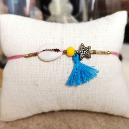 bracelet cauri coloré rose & bleu