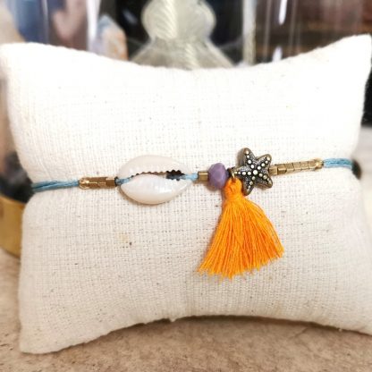 bracelet cauri coloré bleu & orange