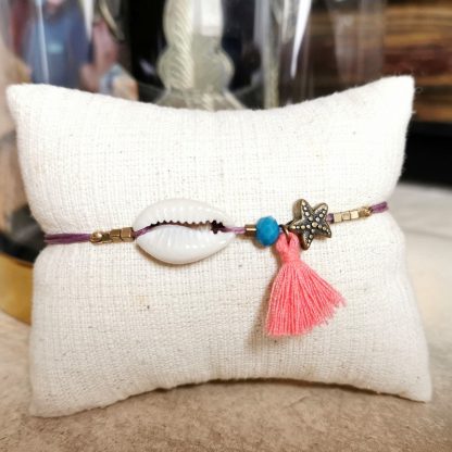 bracelet cauri coloré mauve & rose