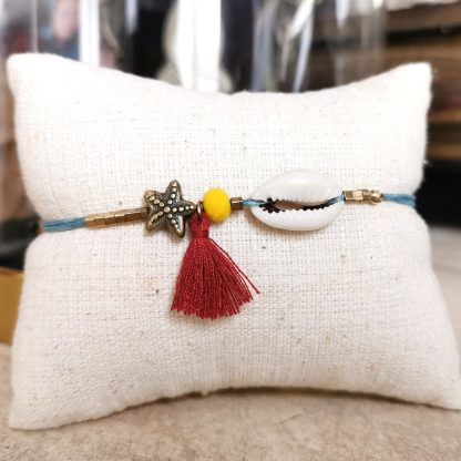 bracelet cauri colorébleu & rouge