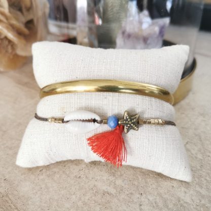 bracelet cauri coloré marron & rouge