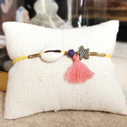 bracelet cauri coloré jaune & rose