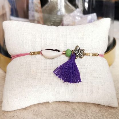 bracelet cauri coloré rose & violet