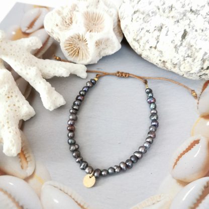 bracelet perles naturelles noires details