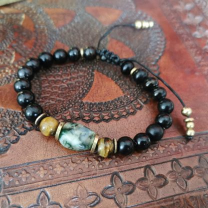bracelet mala soul homme oeil de tigre, agate mousse